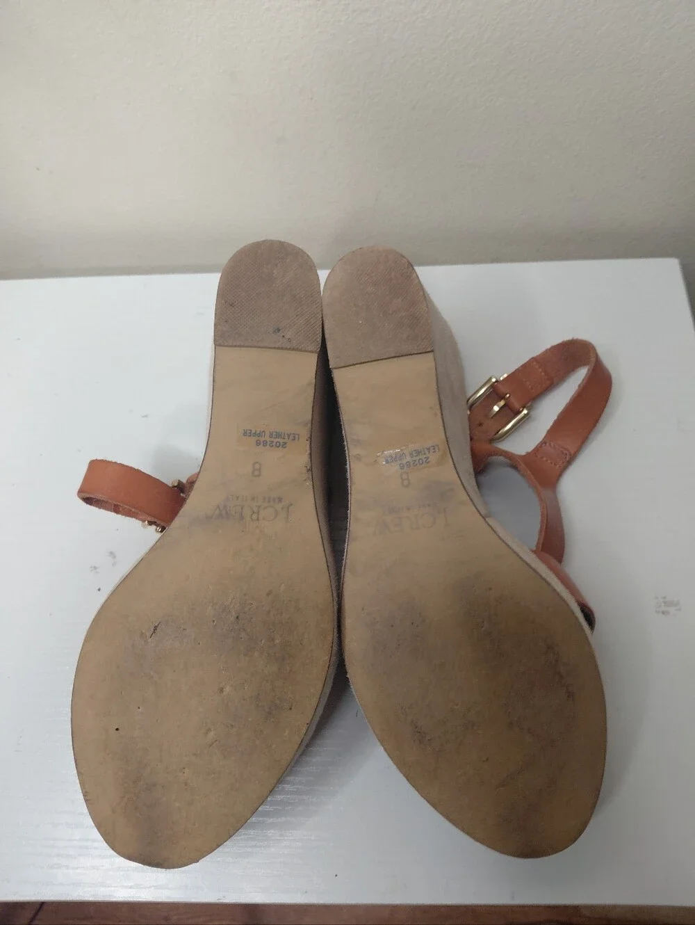 J. Crew Strappy Cognac Leather Wedge Sandals Women's size 8